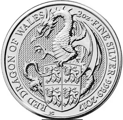 2017 2 Oz Queen's Beast Red Dragon Of Wales Silver GEM BU Coin In  Capsule • $220