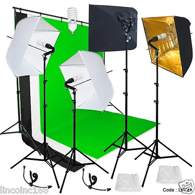 Photography Backdrop Stand 3 Muslins Studio Lighting Light Softbox Kit Linco • $99.99