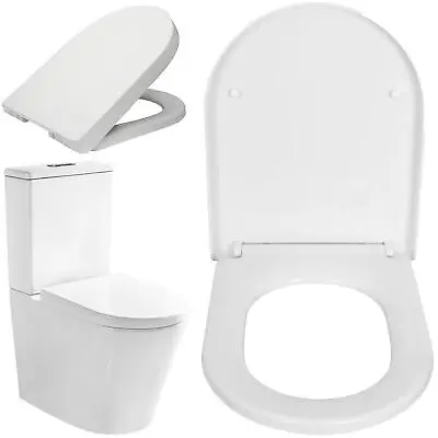 Toilet Seat D Shape Soft Close White Top Quick Release Fixing Hinges Bathroom UK • £12.99