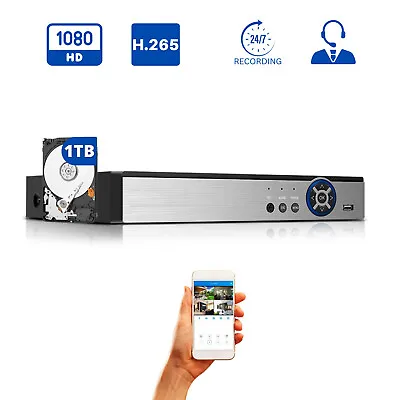 16 Ch H.265 Security DVR 1TB HDD TVI AHD CVI Analog CCTV Surveillance Recorder • $208.97