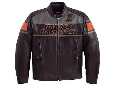 Harley Davidson Men's Biker Blocked B&S Black Leather Jacket Motorcycle Jacket • $116.25