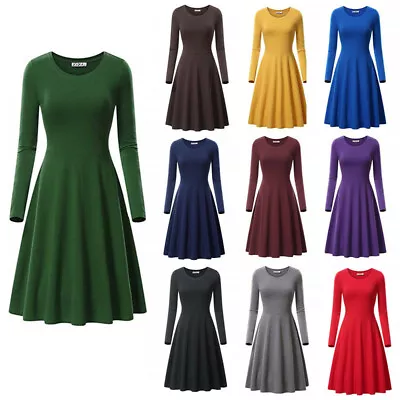 $5.69 • Buy Women Ladies Frankie Long Sleeve Swing Dress Flared Skater Jersey Midi Plus Size
