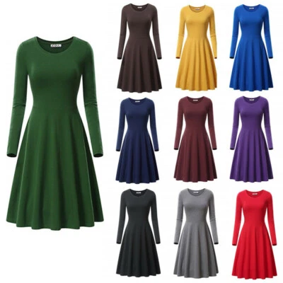 $5.69 • Buy Women Ladies Frankie Long Sleeve Swing Dress Flared Skater Jersey Midi Plus Size