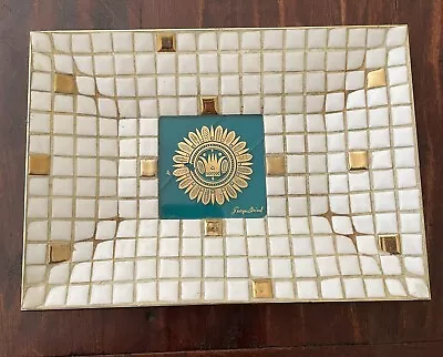 Vintage Georges Briard Mosaic Glass Tile Tray Regalia Pattern Green/Gold MCM • $9.99