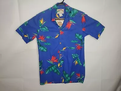 PARADISE FOUND Vintage Hawaiian Shirt Tropical Floral Blue Magnum PI Small • $24.95