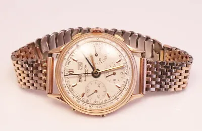 Vintage 1950's Baume Mercier 18k Rose Gold Triple Date Chronograph Wrist Watch • $4499.99