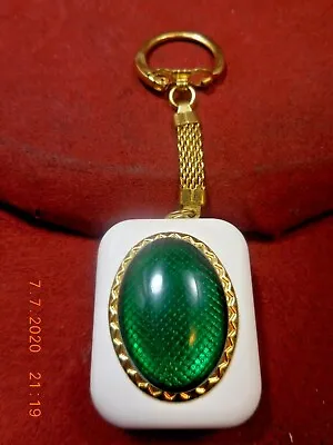Vintage Sankyo Music Box Keychain Emerald Green Jewel Plays  Tomorrow  • $20