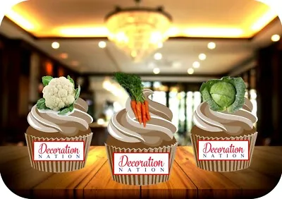 £3.99 • Buy Allotment Veg Mix 12 Edible STANDUP Cake Toppers Decoration Birthday Gardener 