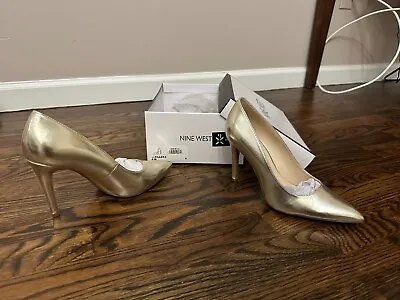 New Nine West Dress Gold Pump Heel Evening Shoes Size Us 6 Floor Model • $39