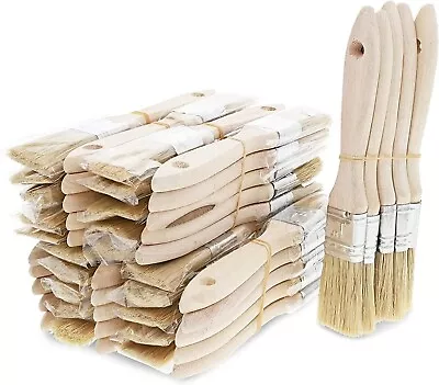 50 Pack Wooden Chip Brushes 1 Inch Paint Brush Set Wooden Handle 7 X 1 In • $20.77