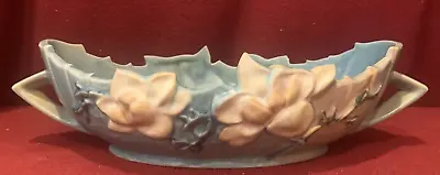 Vintage Art Deco Roseville Blue Magnolia Console Centerpiece Bowl Handles 449-10 • $30