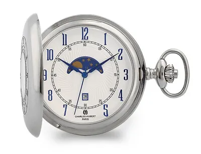 Charles Hubert Chrome Finish Open Window Moon Phase Pocket Watch • $269