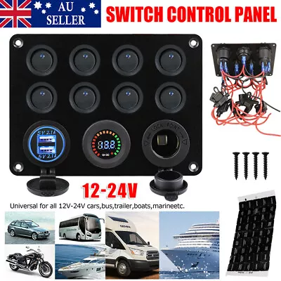 8 Gang 12V Switch Control Panel Toggle ON-OFF Dual USB Charger Truck Marine Boat • $29.45