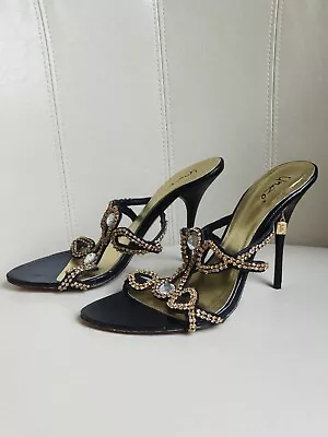 UNiZE By Shalimar Shoes Designer Black Leather Heel Sandals Size 4 UK • £35