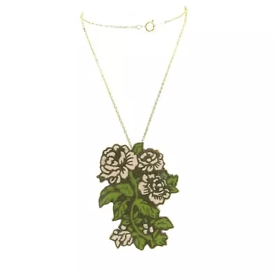 Vintage Floral Enamel Pendant Necklace 2x18  • $18.27