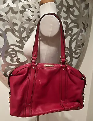 Michael Kors Red Leather Handbag Purse Tote Gold Logo Pockets Zipper • $39.99