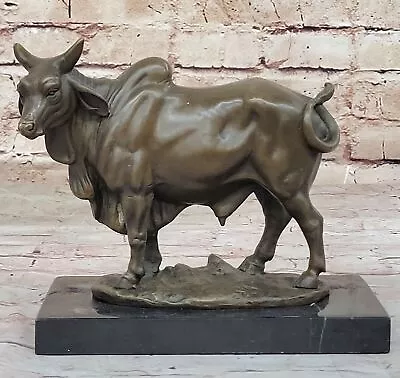 Signed Original Juno Cow Humped Cattle Bronze Marble Base Sculpture Figurine Art • $124.50