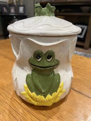 Vintage Frog & Lily Pads Cookie Jar Canister 1970’s Ceramic • $19.99