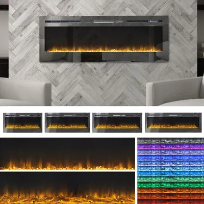 36/40/50/60Inch Fireplace Mirrored Glass Wall Mounted Electric Fire Insert 12LED • £189.95