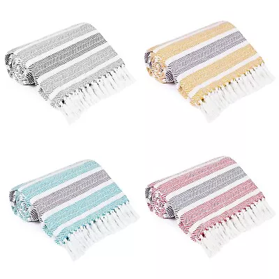 Large Cotton Stripe Throws Over For Sofas Chair Beds Settee Blanket150 X 200cm • £12.99