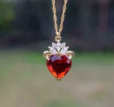 2Ct Heart Lab-Created Red Ruby Diamond Women's Pendant 14k Yellow Gold Plated • $82.49