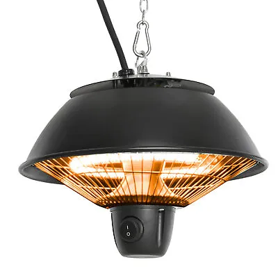 Outsunny 600W Electric Heater Ceiling Hanging Halogen Light W/ Hook Chain Black • £28.99