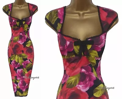 Karen Millen ✩ Vintage Floral Rose Lace Trimmed Pencil Wiggle Dress ✩ Uk 14 • £79.99