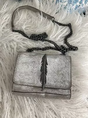 Zara Women Metallic Gold Leather Metal Feather Chain CrossBody Clutch Bag Purse • $29