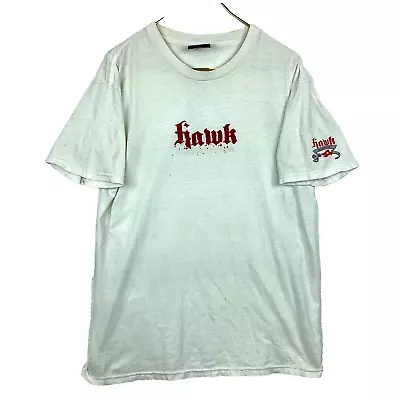 Vintage Hawk Skateboarding T-Shirt Large White Velvet Print Tony Hawk • $33.99