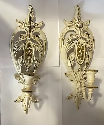 Pair 2 Syroco No. 4331 Wall Mount Candle Holders Cream & Gold • £24.12