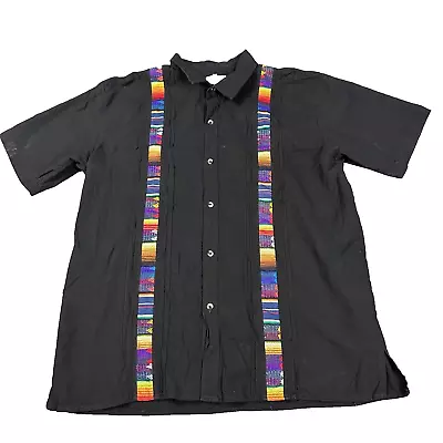 Gabancito Mexican Shirt Men L BLACK Button UP Short Sleeve MADE IN MEXICO Preown • $19.99