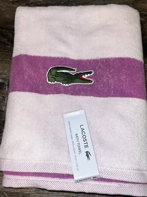 Lacoste ~ Pink Purple Bath Towel 100% Cotton 30  X 52  Big Crocodile Logo (A) • £27.90