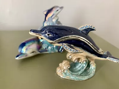 Dolphin Trinket Box Lot Of 2 Enamel Jeweled Metal Hinged Magnetic Closure • $15.99