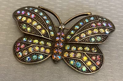 Kirks Folly Butterfly Brooch Multicolor AB Rhinestone Rainbow Pastel Goldtone 3  • $29.95