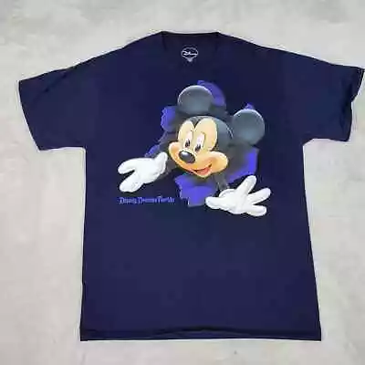 Disney Shirt Mens Medium Blue Crewneck Mickey Mouse Dreams Resort Double Sided • $7.90