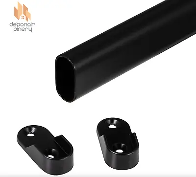 Hanging Rail Black Oval Wardrobe Hanging Rail Tube With End Sockets • £7.98