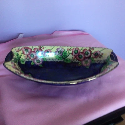 £12.99 • Buy Vintage Maling  Large Oval  Bowl Cobalt Blue Lustre Decorated With Flowers