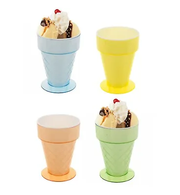 £8.99 • Buy 4 X Plastic Ice Cream Dessert Bowls Sundae Dishes Cocktail Fruit Childrens Cone 