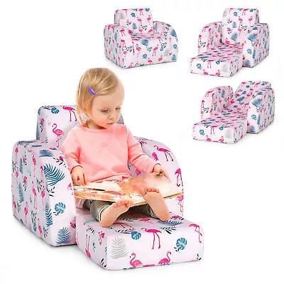 $95.49 • Buy 3-in-1 Convertible Kid Sofa Bed Flip-Out Chair Lounger For Toddler Pink