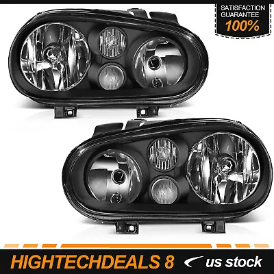 $70.99 • Buy Fits VOLKSWAGEN VW GOLF CABRIO 1999-2006 Black Housing Headlights Assembly Pair