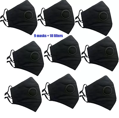 Wholesale Lot Black Cotton Face Mask With Valve + PM2.5 Filters US Seller • $68.99