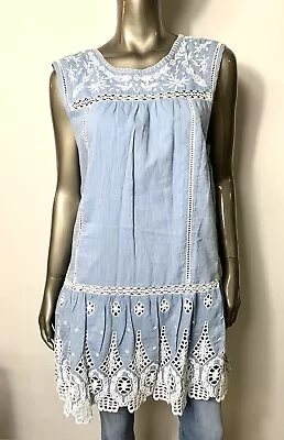 Joie Blue Dropped Waist Embroidered Crotchet Sleeveless Dress Size L • $22.50