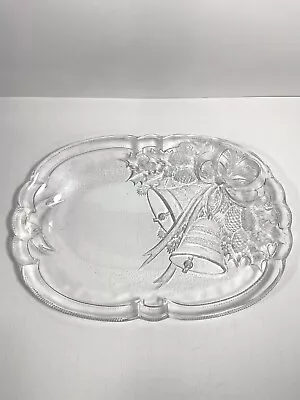 Crystal Mikasa 10” Oval Platter Holiday Bells Christmas Sculpted Design • $20