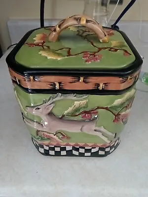 Vintage House Of Hatten Peggy Fairfax Lidded Biscuit Cookie Jar Deer Vines • $23