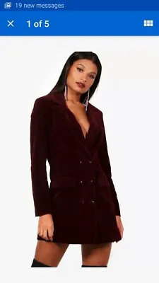 £11 • Buy New Boohoo Phoebe Burgundy Velvet Double Breasted Blazer Tux Dress RRP £35 