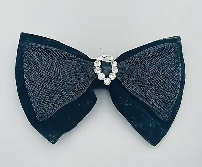 Vintage Black Velvet & Mesh Rhinestone Pin Bow Tie • $8