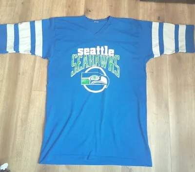 Vintage 90s Seattle Seahawks T Shirt 3/4 Sleeve M-L (?) Logo Jersey Tee NFL • $24.99