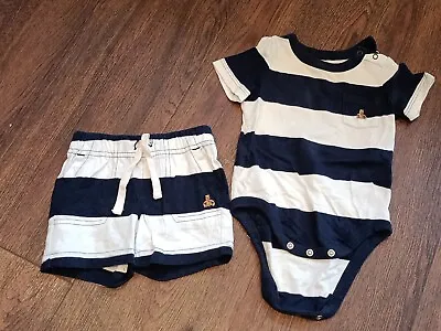 Gap Baby 3-6 Month Summer Set Stripe Shorts/Body Suit Outfit Beach Short Sleeve • £2.49