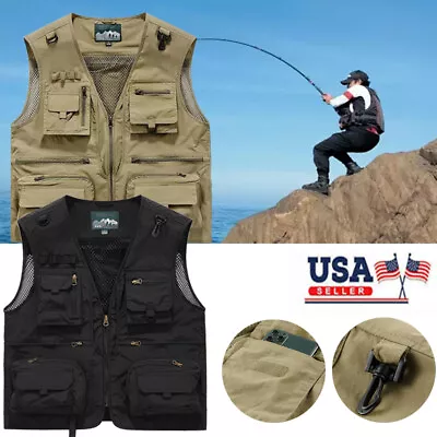 Mens Fishing Vest Tactical Hiking Men Photographer Waistcoat Mesh Jacket Vest • $22.99