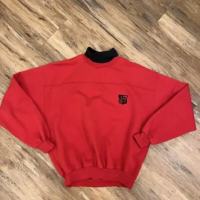 Men’s Vitnage 90s Court Club Crest Logo Turtle Neck Sweatshirt Sz M Red Black • $26